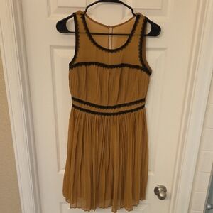 Minuet Petite Mustard Brown Dress with Black Accents